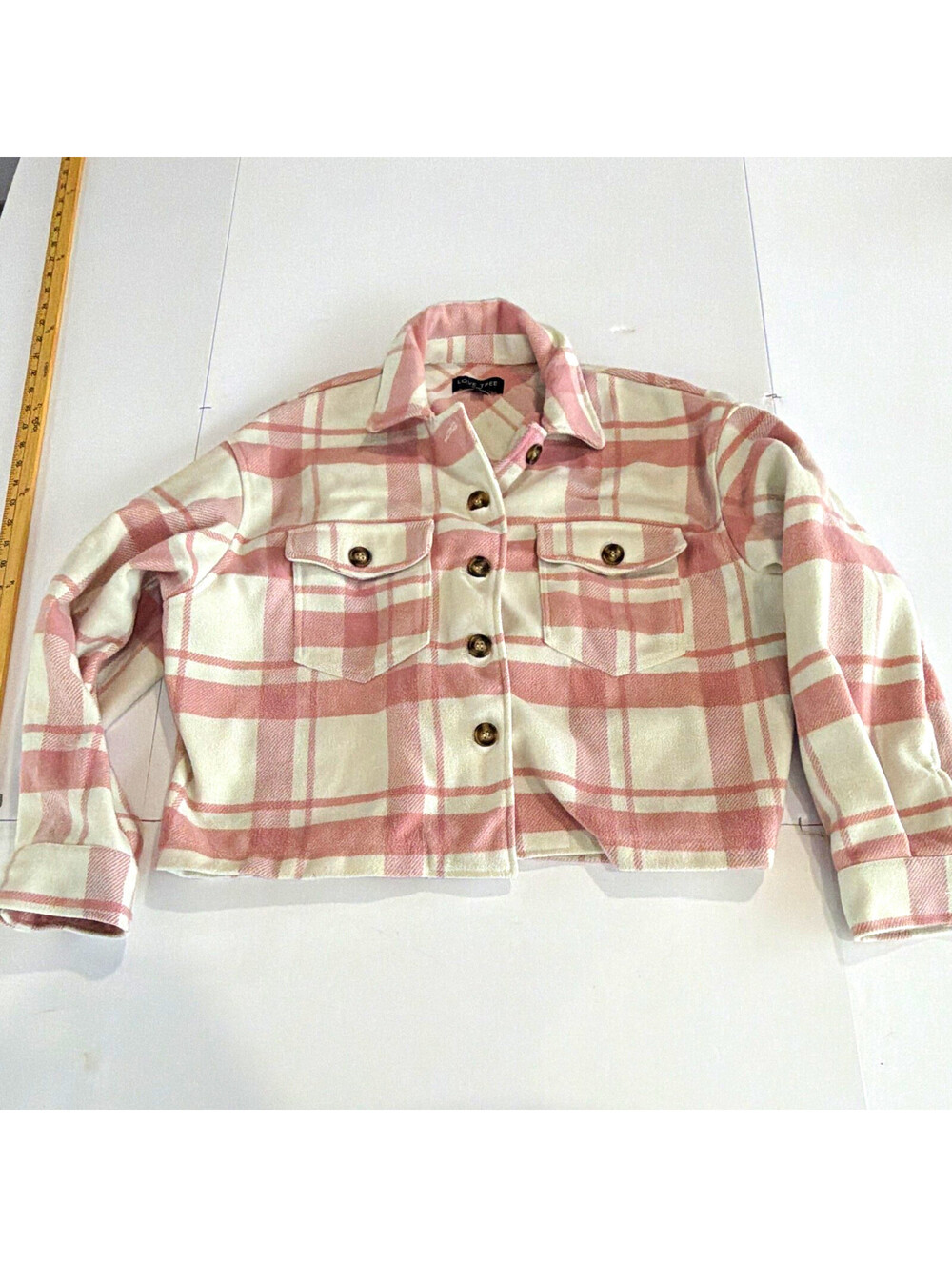 Love Tree Women’s Pink/White Plaid Flannel Button-Front Collared Jacket L
